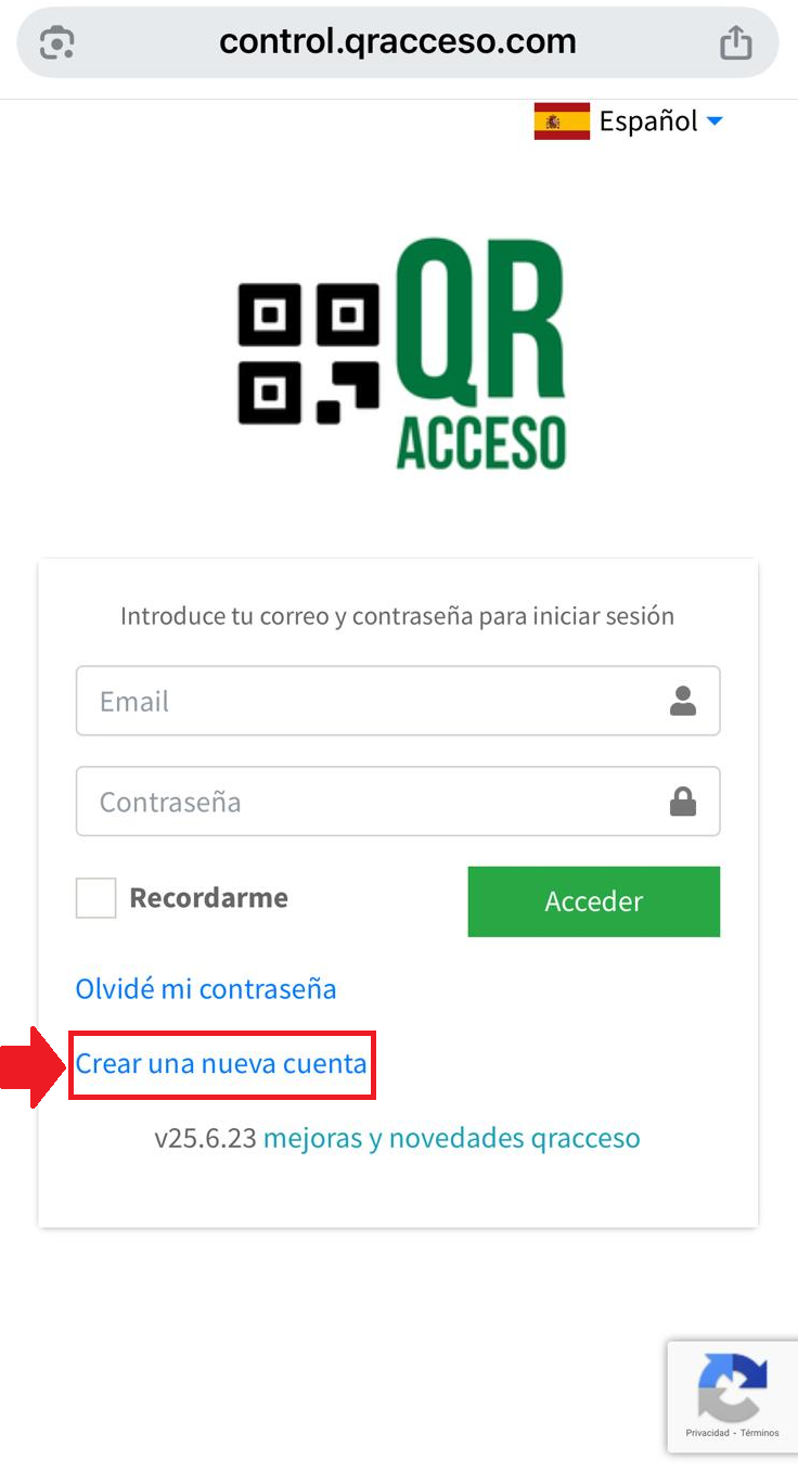 Enlace para crear una cuenta nueva en QRACCESO online